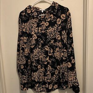 Maurices Black Blouse with Tan Floral Print